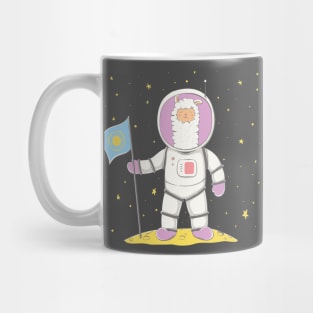 Lovely cute llama stand on the planet in space. Mug